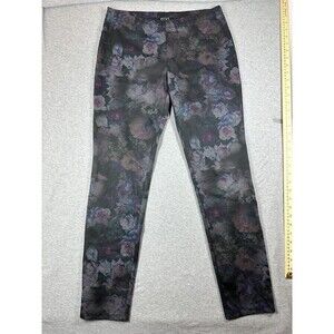 Clara Sun‎ Woo Slim Straight Leg Pants Women's L Gray Floral Stretch High Rise